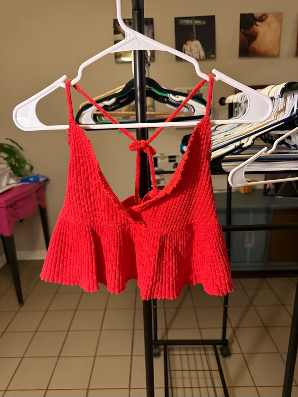Urban Outfitters Red Ribbed Peplum Crop Tank